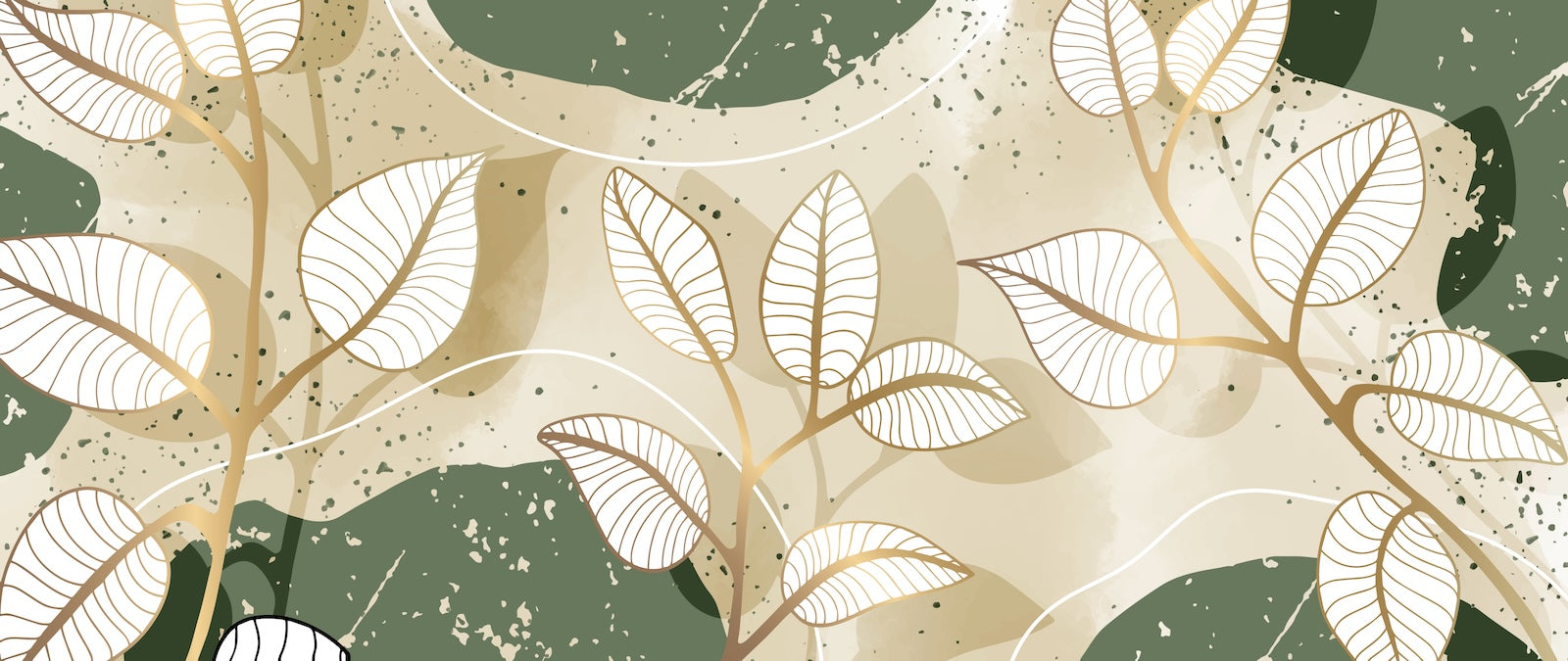 Papier Peint Floral - Feuilles Beige et Vert