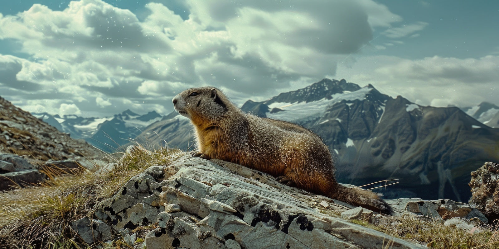 Papier Peint Animaux - Marmotte sur Rocher Montagneux
