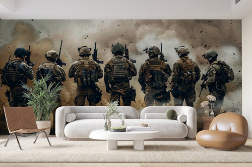 Papier Peint Illustration - Soldats en Silhouette Kaki