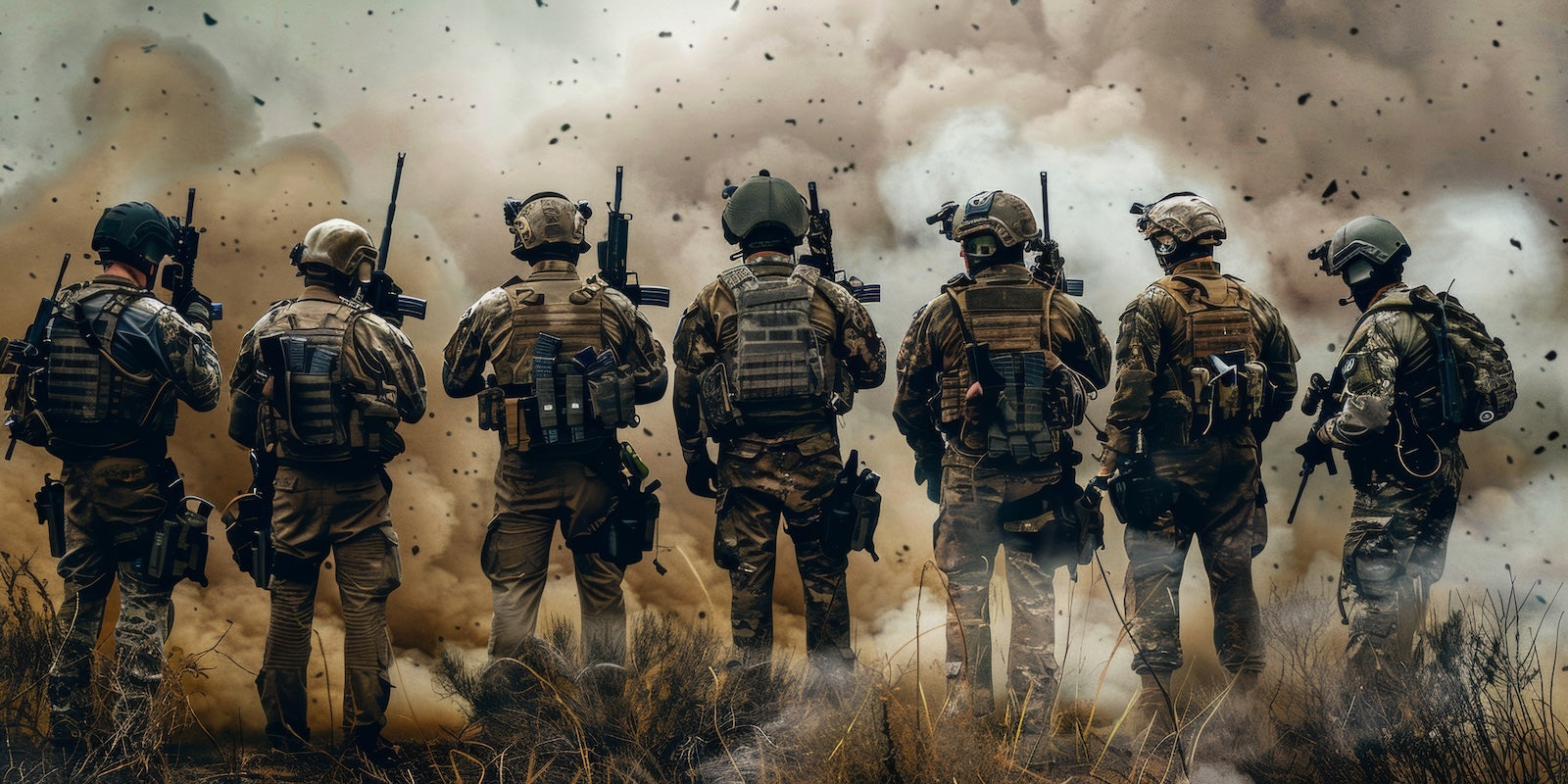 Papier Peint Illustration - Soldats en Silhouette Kaki