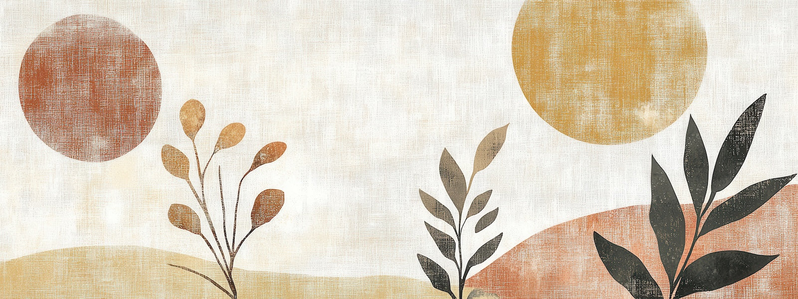 Papier Peint Floral - Soleils et Feuilles Beige