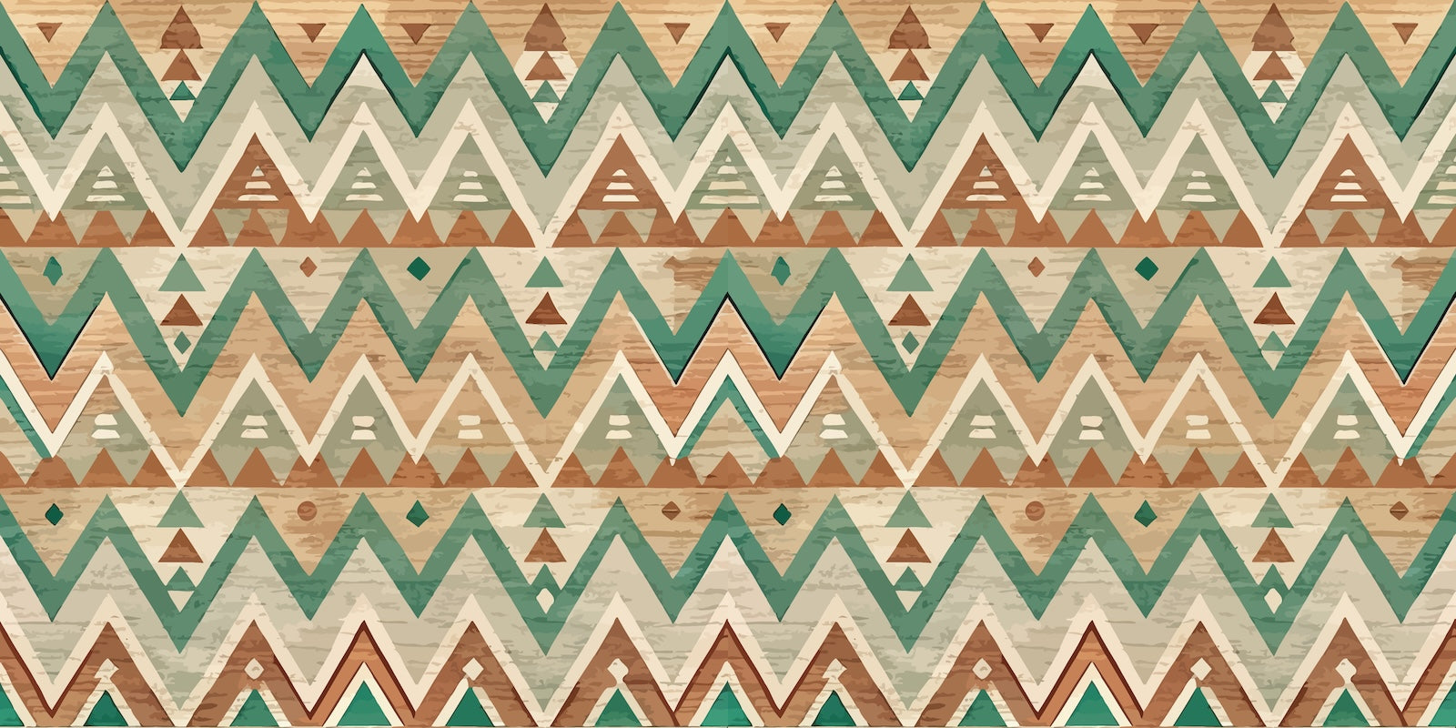 Papier Peint Bohème - Chevrons Aztèques Vert et Terracotta