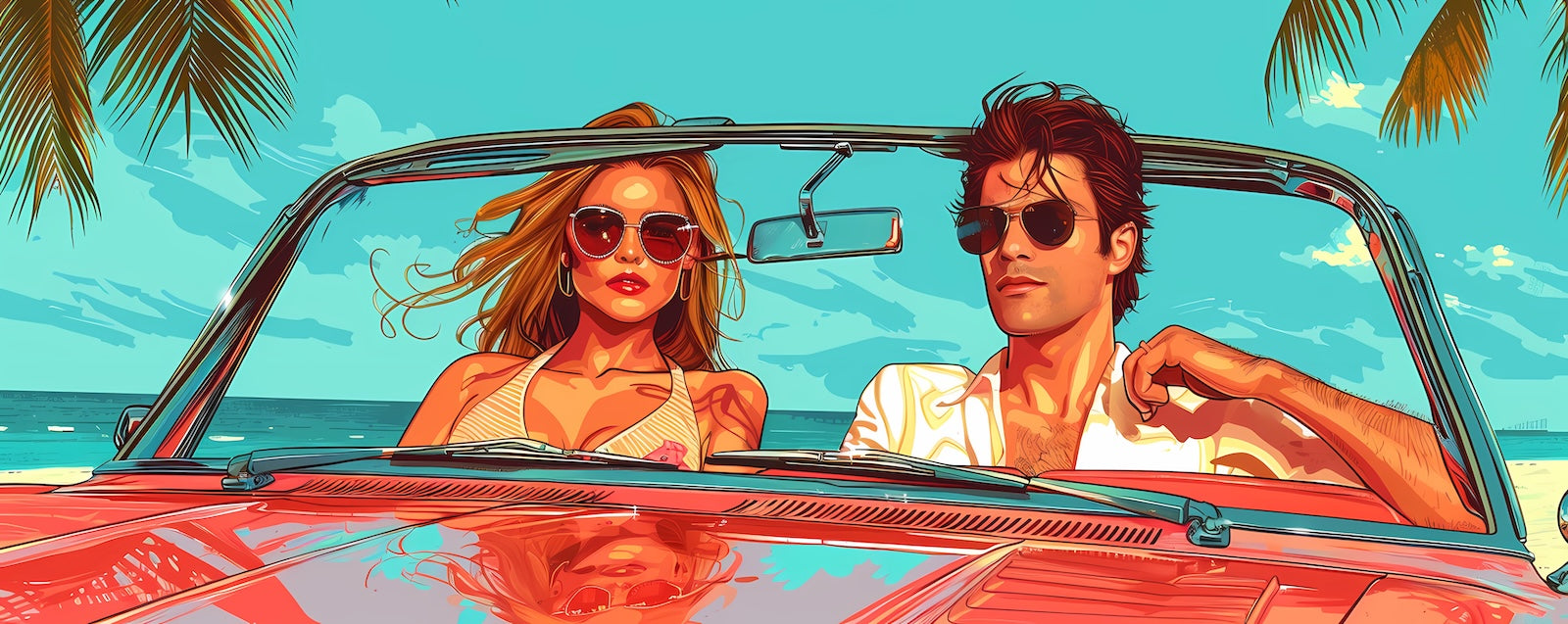 Papier Peint Miami - Couple Rétro