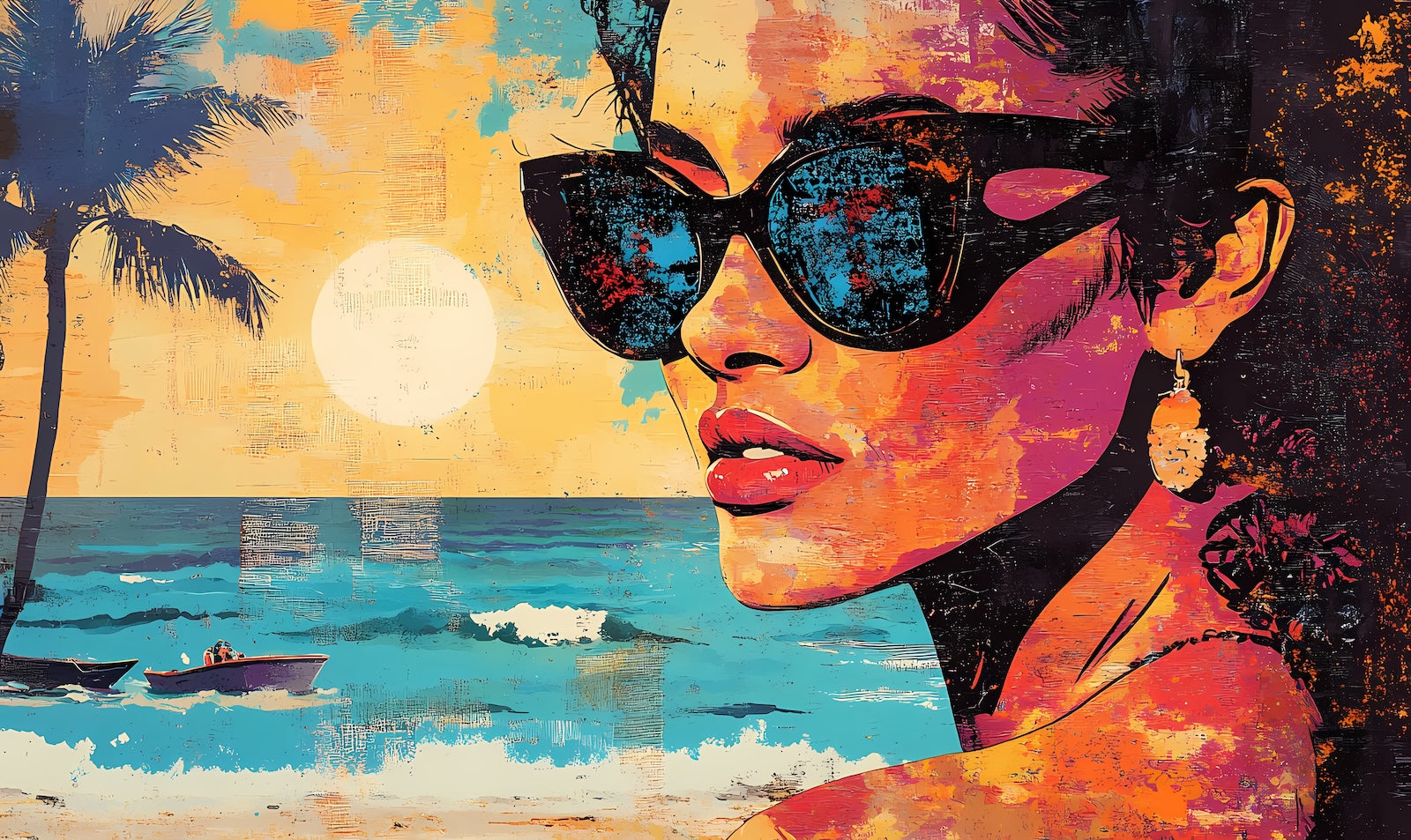 Papier Peint Pop Art - Portrait Femme à la Plage