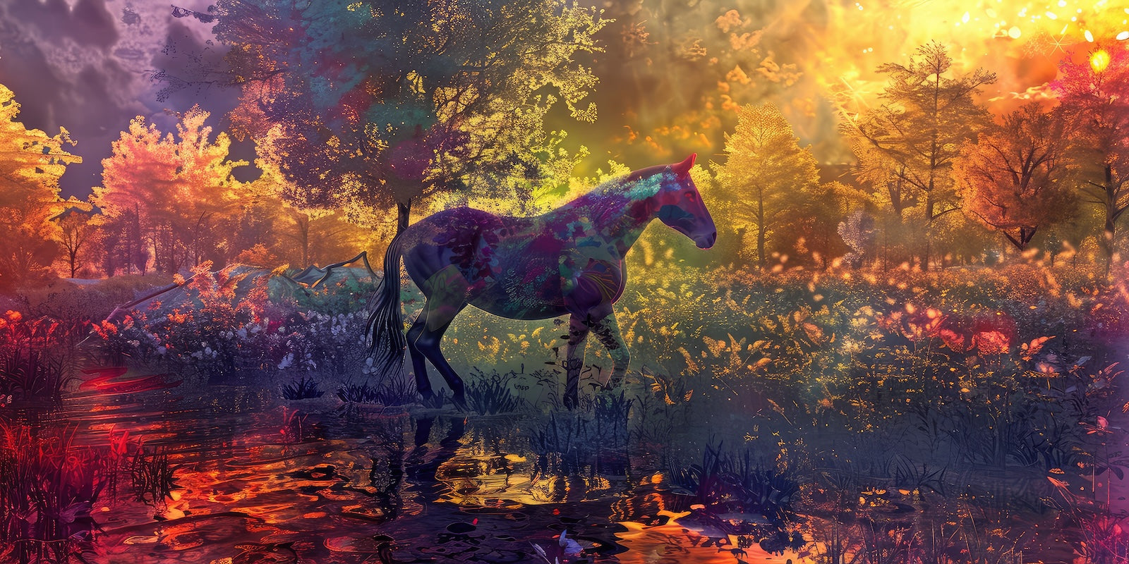 Papier Peint Animaux - Cheval Peint Automnal