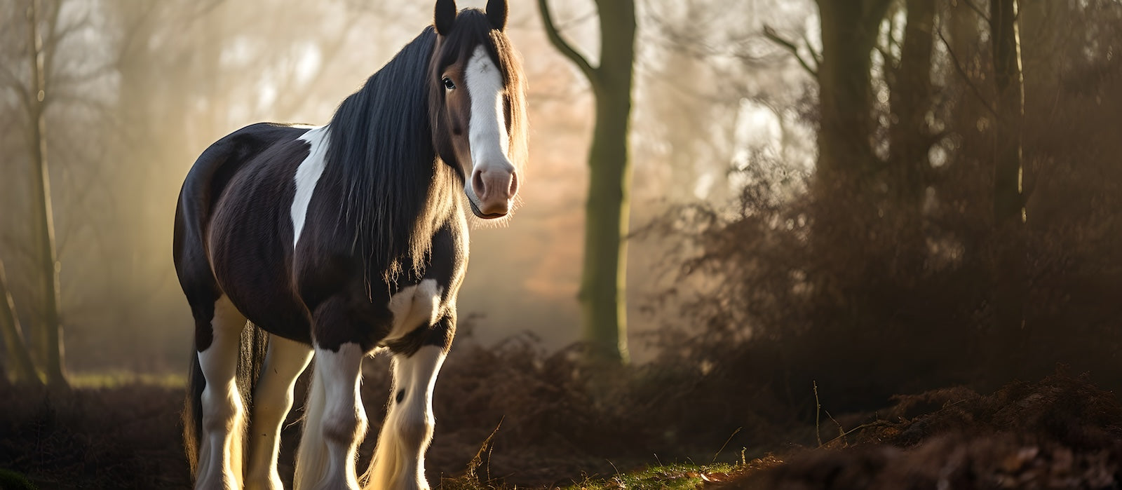 Papier Peint Animaux - Cheval dans la Forêt Sombre
