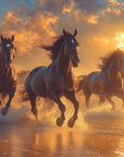 Papier Peint Animaux - Troupeau de Chevaux au Coucher de Soleil