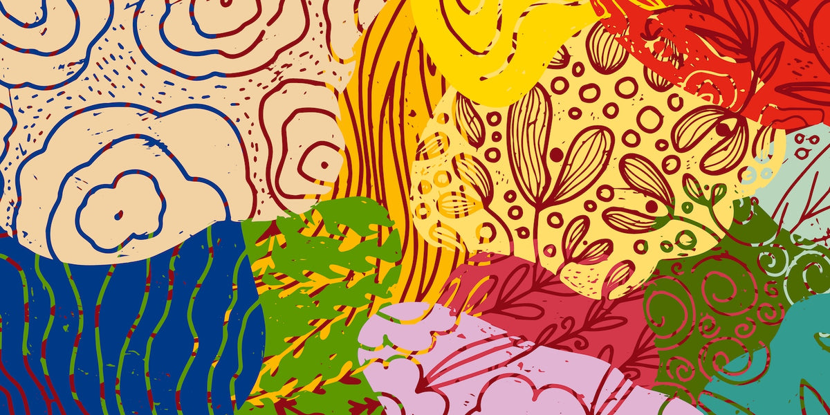 Papier Peint Abstrait - Doodle Floral Multicolore