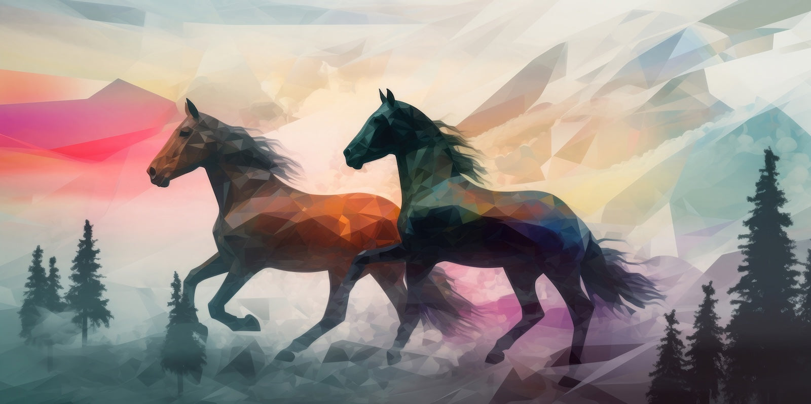 Papier Peint Animaux - Chevaux Colorés au Crépuscule