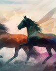 Papier Peint Animaux - Chevaux Colorés au Crépuscule