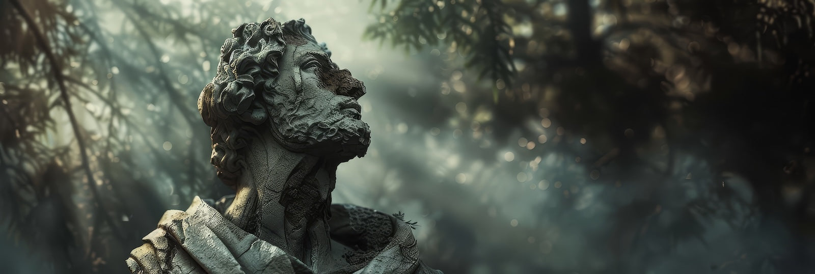 Papier Peint Illustration - Statue Ancienne en Forêt