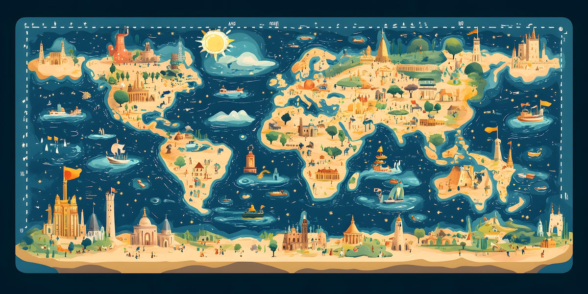 Carta da parati mappa del mondo - Mappa del mondo colorata rétro
