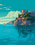 Papier Peint Paysage - Île Turquoise Illustrée
