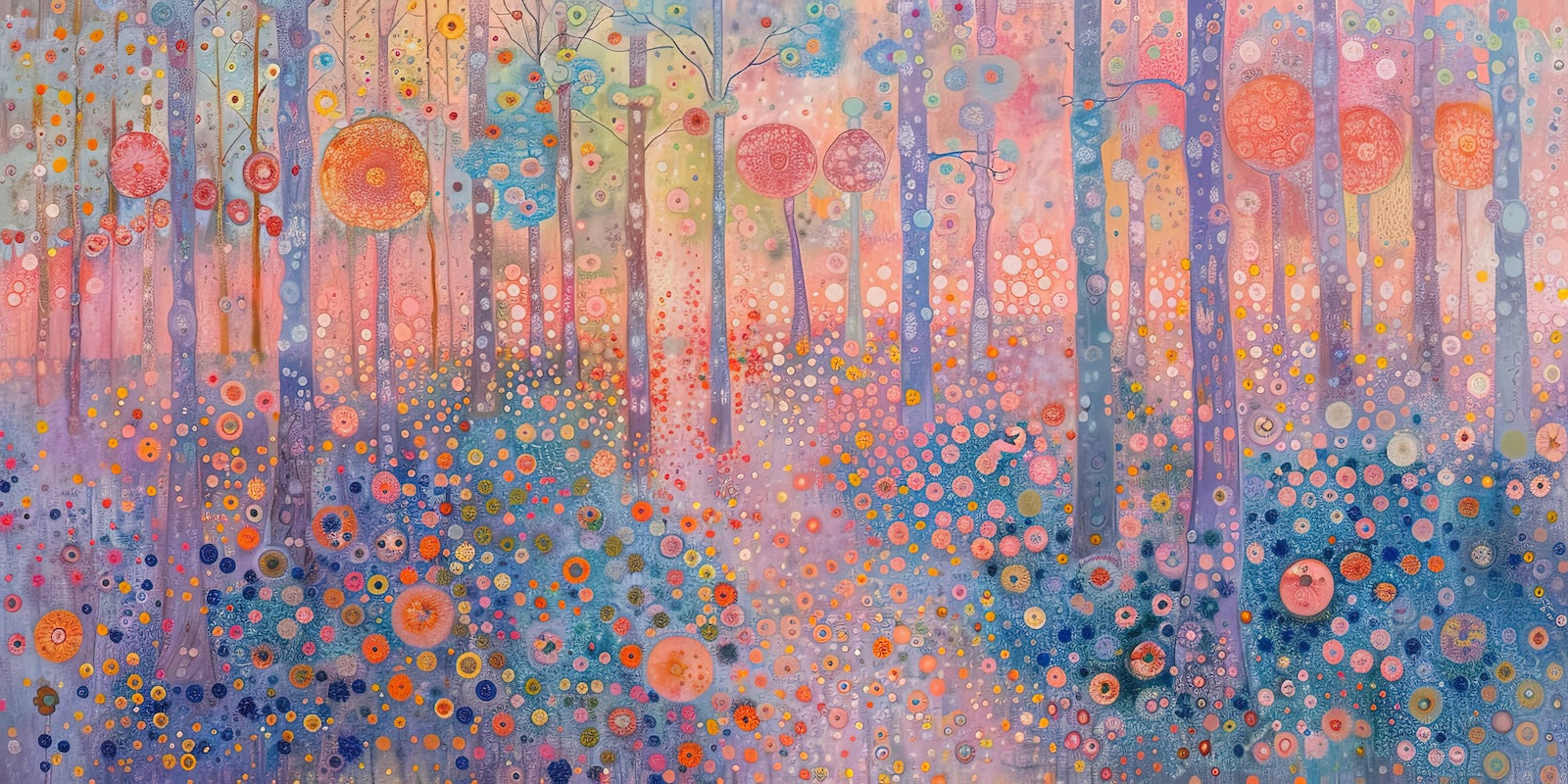 Papier Peint Floral - Forêt Impressionniste Rose et Bleue