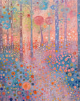 Papier Peint Floral - Forêt Impressionniste Rose et Bleue