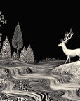 Papier Peint Noir et Blanc - Cerf en Forêt Nocturne