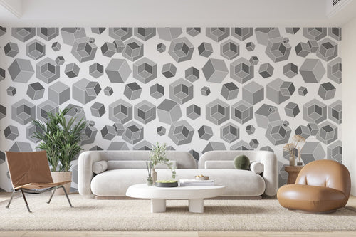 Papier Peint Géométrique - Cercles Gris en Nid d'Abeille