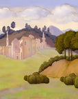 Papier Peint Paysage - Village et Collines Pastel