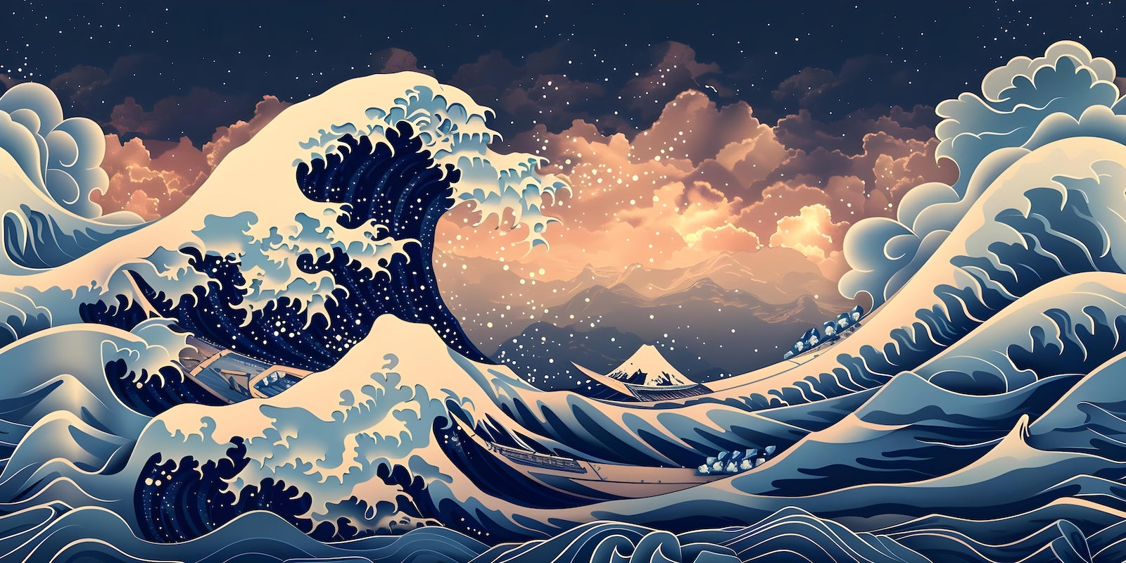 Papier Peint Japonais - Grande Vague Colorée