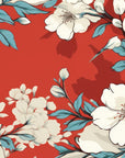 Papier Peint Japonais - Rouge et Fleurs