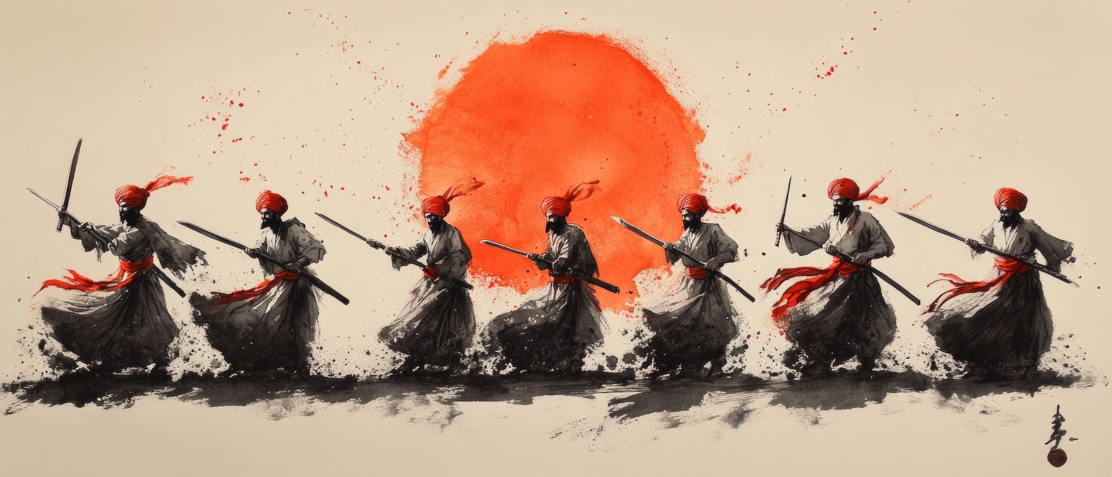 Papier Peint Samouraï - Guerriers au Soleil Rouge