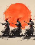 Papier Peint Samouraï - Guerriers au Soleil Rouge
