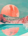 Papier Peint Désert - Piscine et Coucher de Soleil Rétro