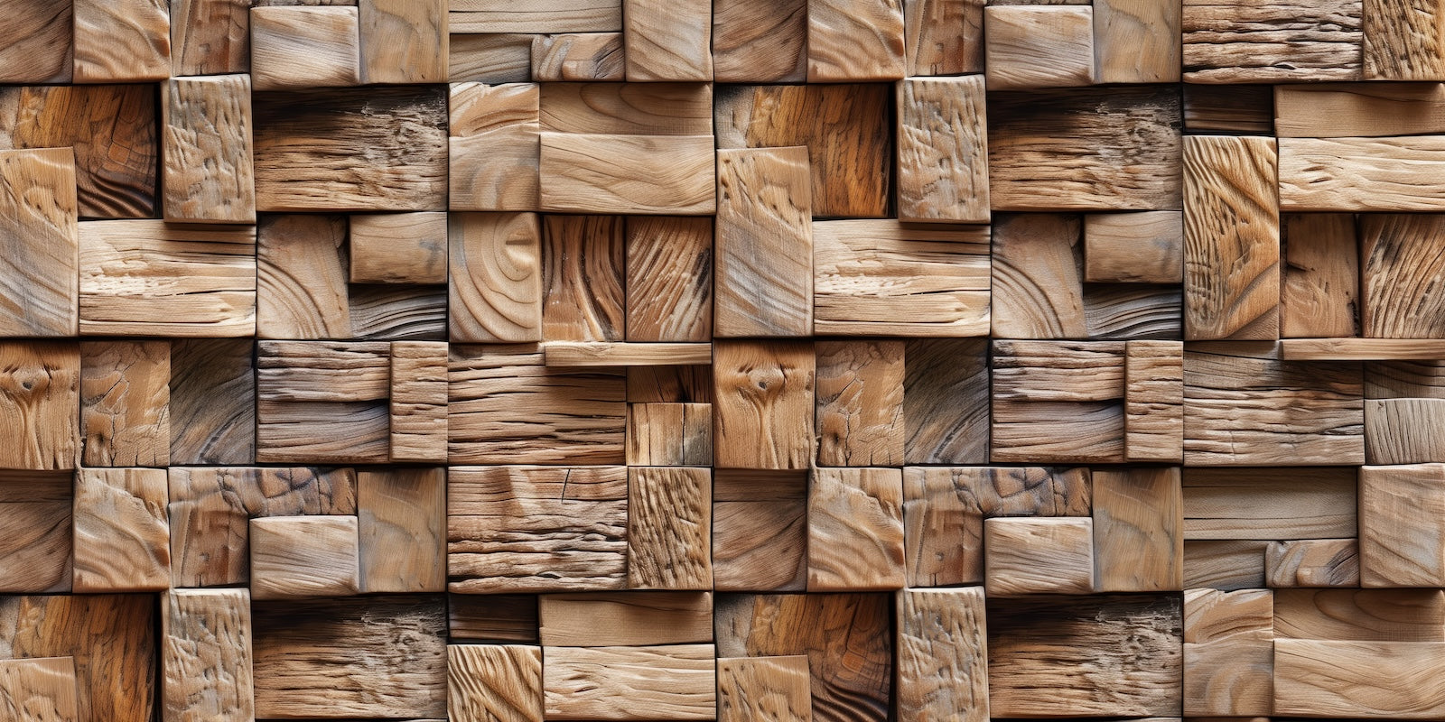 Papier Peint Bois - Mosaïque de Blocs Marron