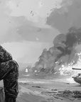 Papier Peint Noir et Blanc - Soldat et Char de Guerre