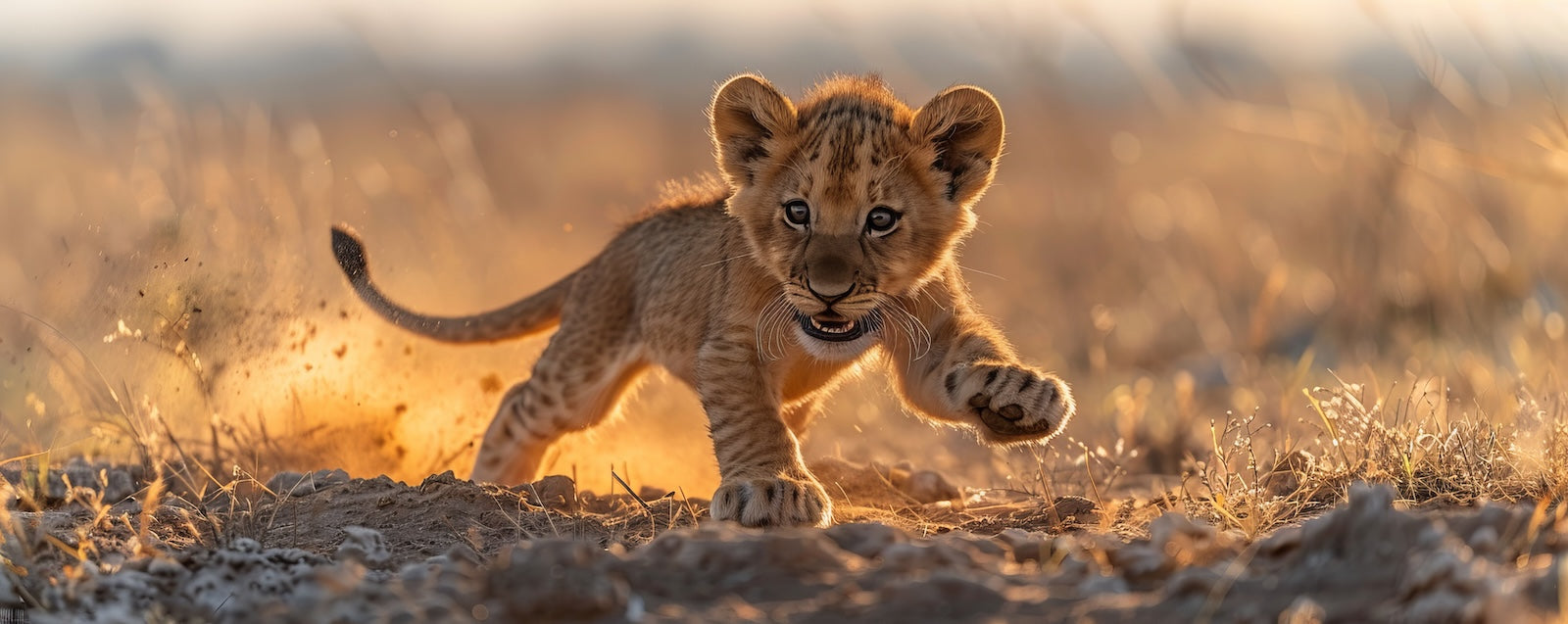 Papier Peint Animaux - Lionceau au Coucher de Soleil