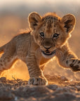 Papier Peint Animaux - Lionceau au Coucher de Soleil