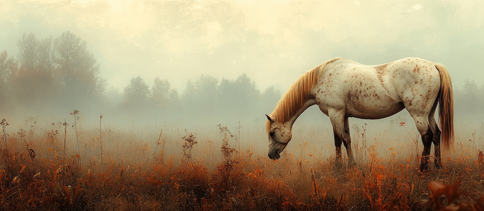Papier Peint Animaux - Cheval Blanc dans la Brume