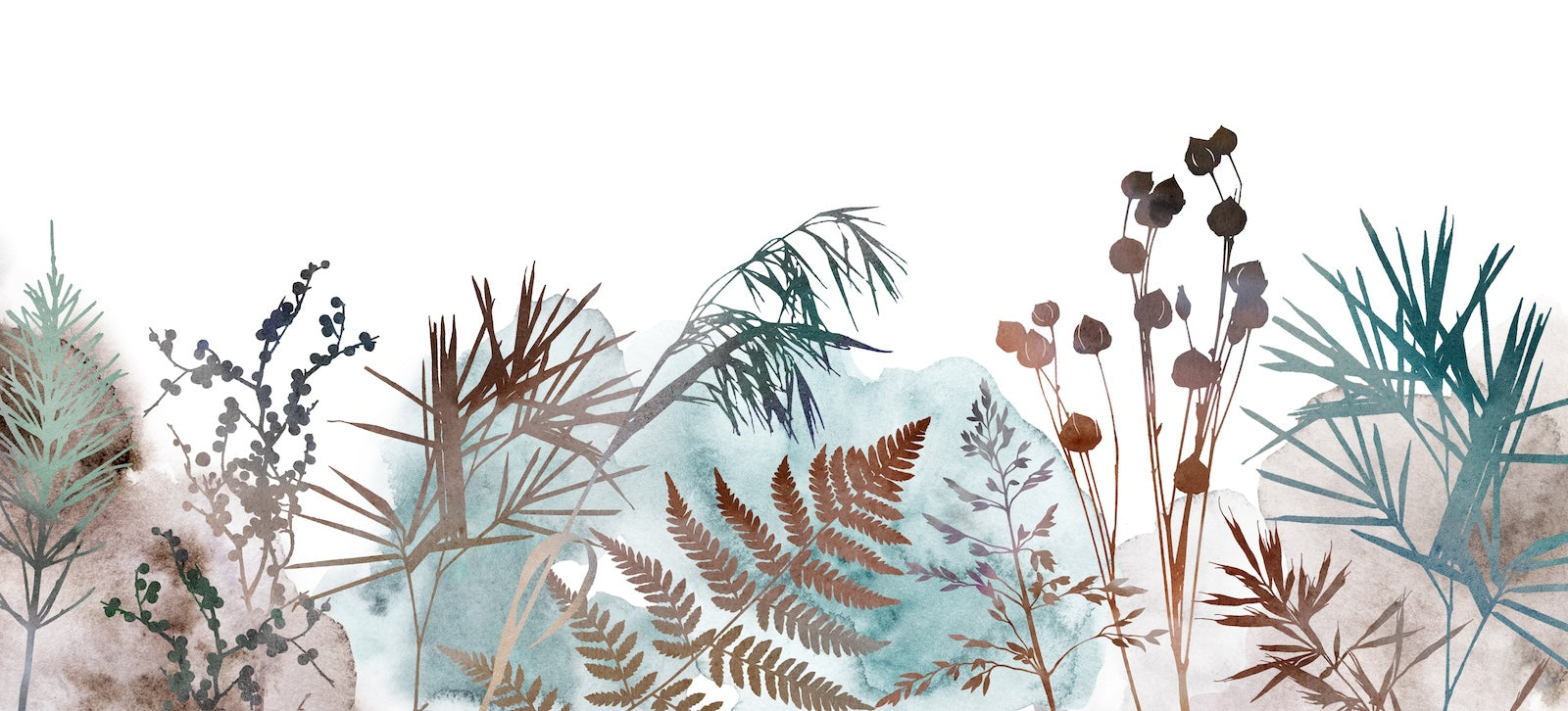 Papier Peint Bohème - Herbes Sauvages Aquarelle