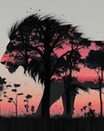 Papier Peint Animaux - Éléphants au Coucher de Soleil Rose