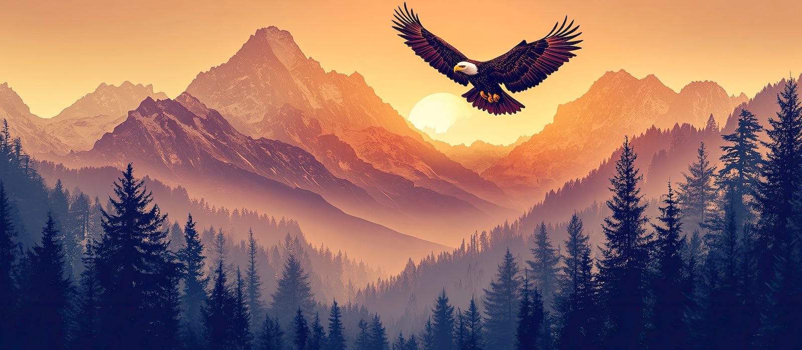 Papier Peint Oiseaux & Rapaces - Aigle et Montagnes au Crépuscule
