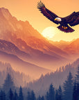 Papier Peint Oiseaux & Rapaces - Aigle et Montagnes au Crépuscule