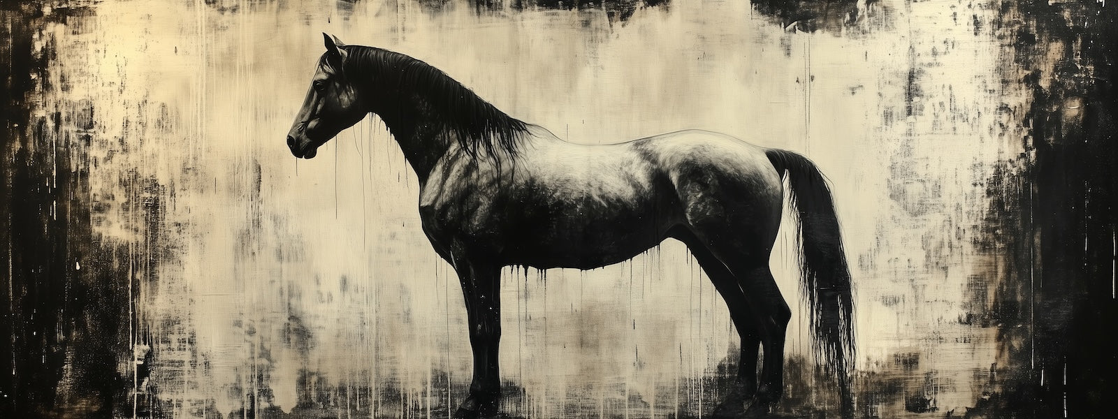 Papier Peint Animaux - Cheval Noir Vintage