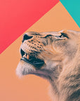 Papier Peint Animaux - Lionne Graphique Corail et Turquoise
