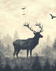 Papier Peint Animaux - Cerf dans la Forêt de Sapins