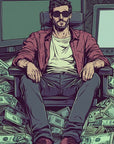 Papier Peint Pop Art - Homme sur un Tas d'Argent