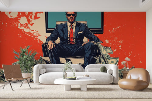 Papier Peint Pop Art - Homme en Costume et Billets Rouges