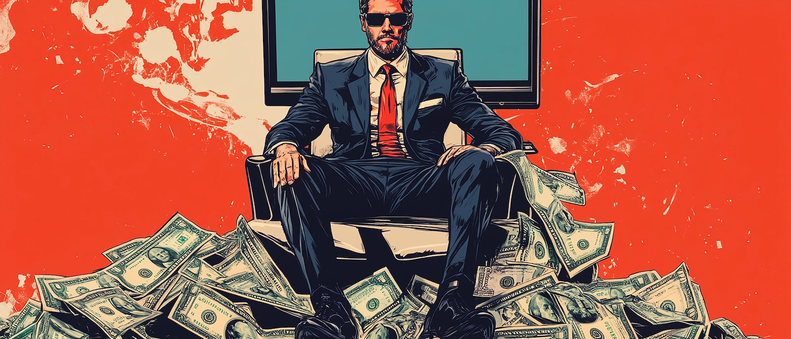 Papier Peint Pop Art - Homme en Costume et Billets Rouges