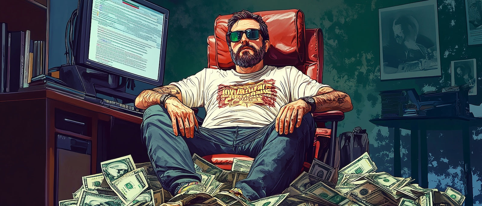 Papier Peint Pop Art - Homme au Bureau et Argent