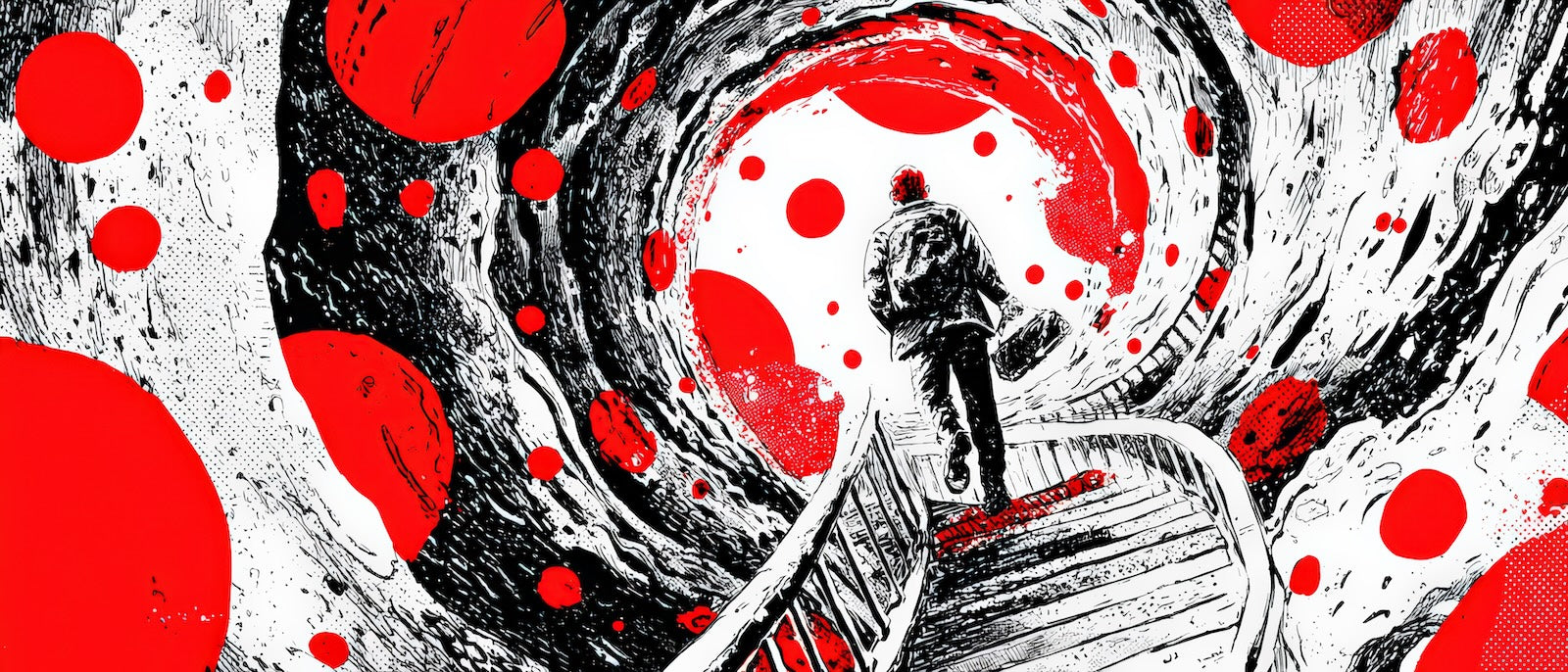 Papier Peint Abstrait - Spirale Rouge et Noire