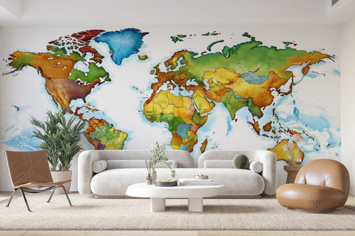 Papier Peint Carte du Monde - Colorée Pop