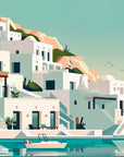 Papier Peint Plages - Village Bleu Blanc