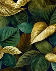 Papier Peint Floral - Feuilles Vertes et Dorées