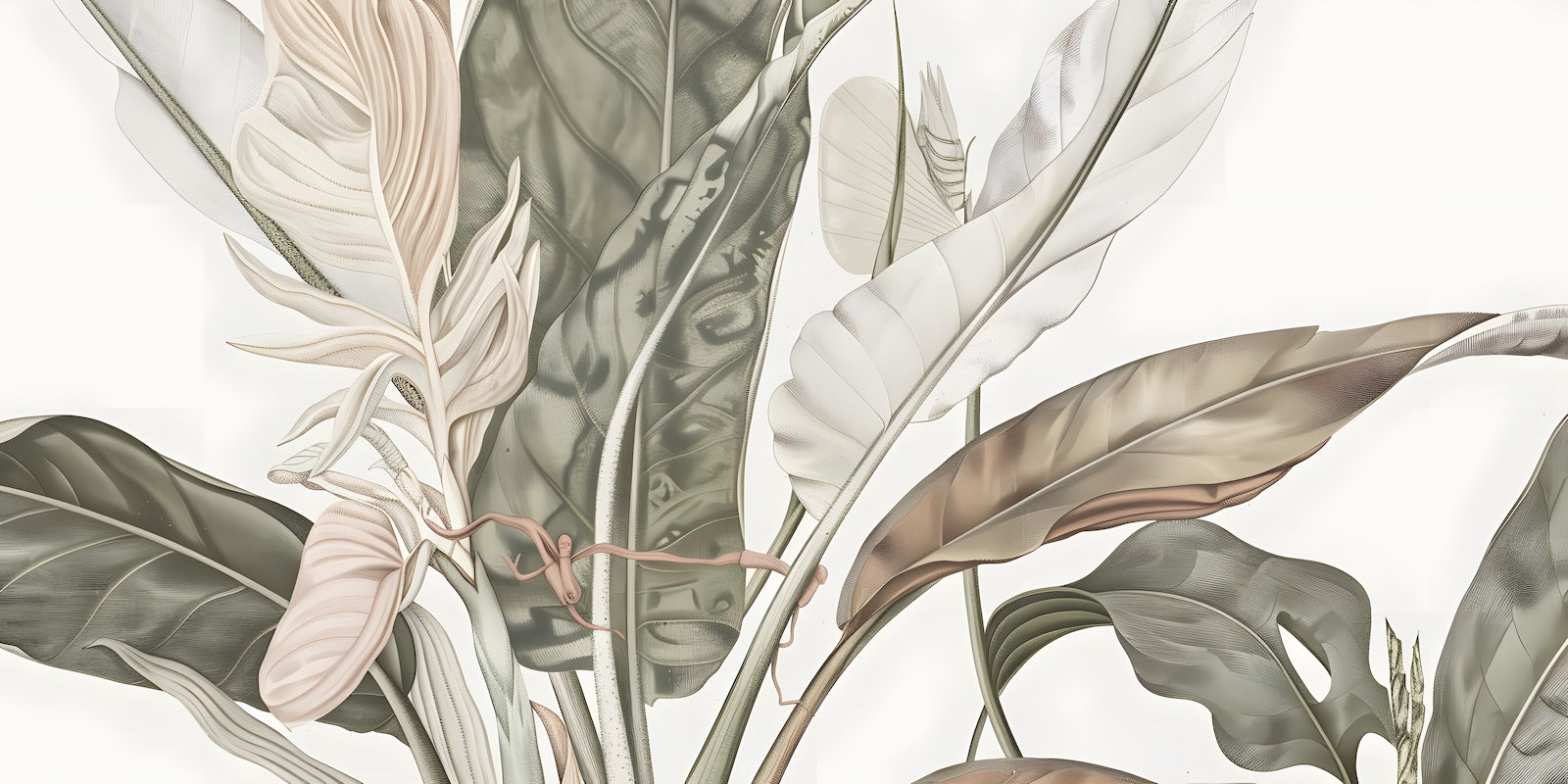 Papier Peint Floral - Plumes et Feuillage Illustré