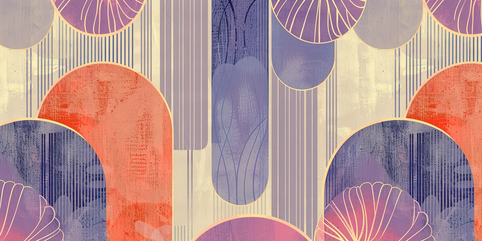 Papier Peint Abstrait - Formes Arrondies Violettes et Oranges