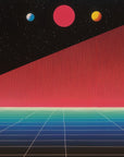 Papier Peint Rétro - Paysage Géométrique Rouge et Bleu